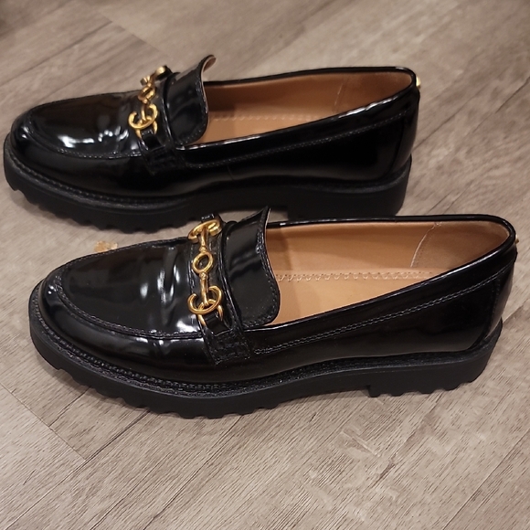 Sam Edelman Black Patent Leather Loafers with Gold Accent - Picture 3 of 4